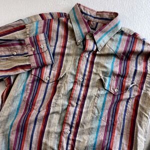 Wrangler Cowboy Cut Western Shirt Mens 16 34 X-Long Tails Striped Regular Fit